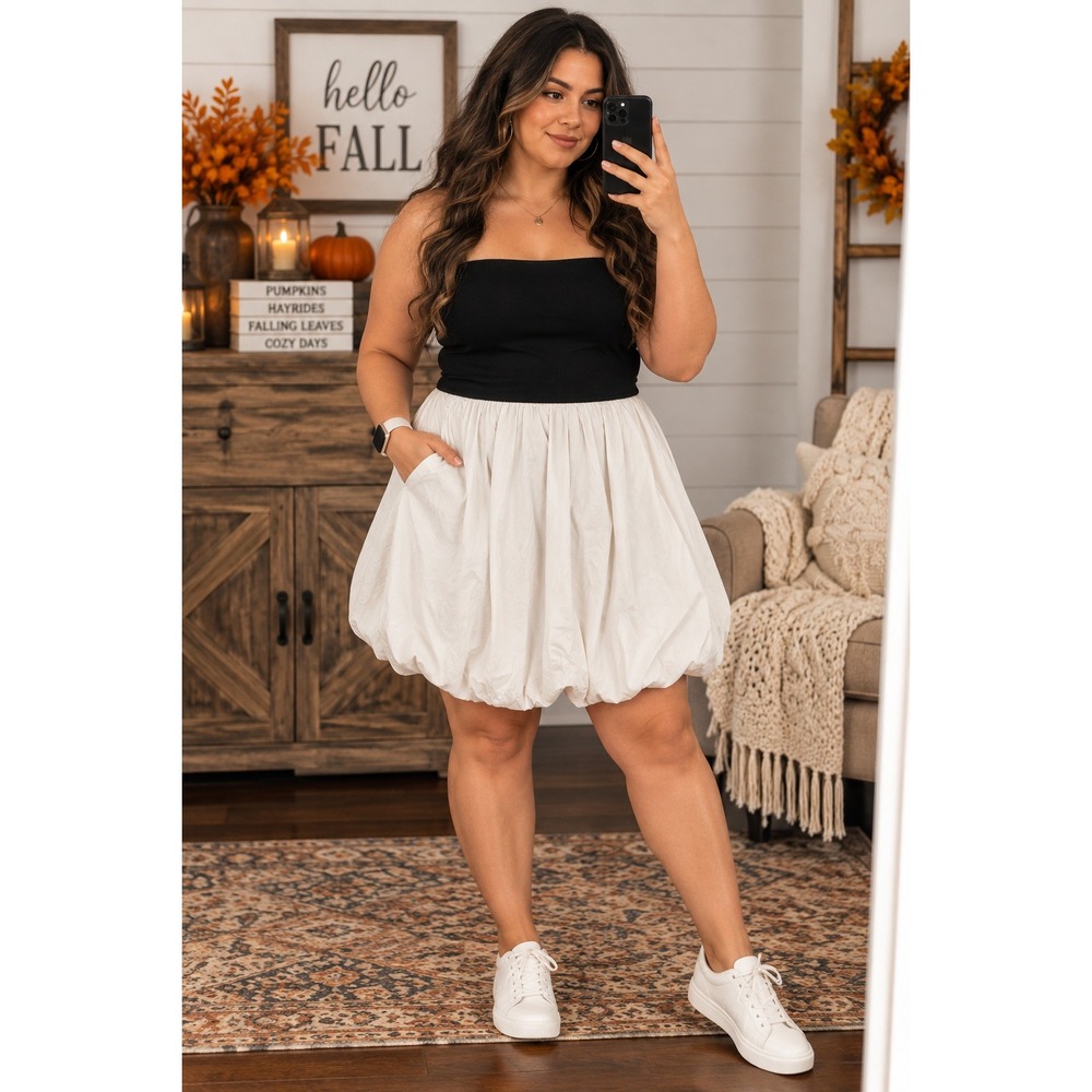A New Day Black Cream Strapless Bubble Hem Mini Dress XXL NWT